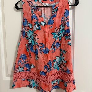 NWOT crown & ivy Coral and Blue Floral Blouse